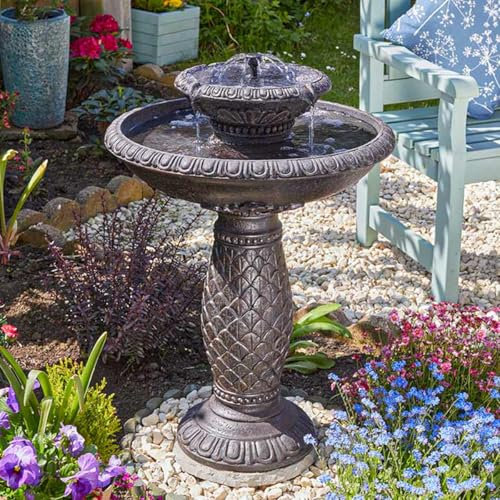 Festive Lights - 75cm Solar Power Versailles Aged Bronze Cascading Water Feature - Outdoor Garden Decoration, Polyresin Construction, IP44 Rated, Self Contained Flowing Fountain, Integrated Pump