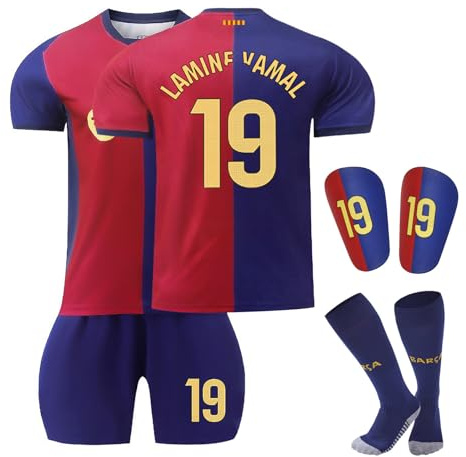 Fußball Trikot Set für Kinder, Hause Trikot Fußballtrikot für Herren Jungen, Football Jersey Training, mit Fussball T-Shirt, Shorts Socken Schienbeinschoner (A, 26)