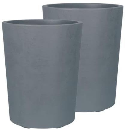 Kreher 2 x XL Pflanzkübel 'Millennium' in verschiedenen Formaten/Farben. Tolle Naturstein Optik in Anthrazit, Grau, Creme Weiß oder Braun! Aus robustem Kunststoff. (Grau, 2 x 48 Liter Rund)