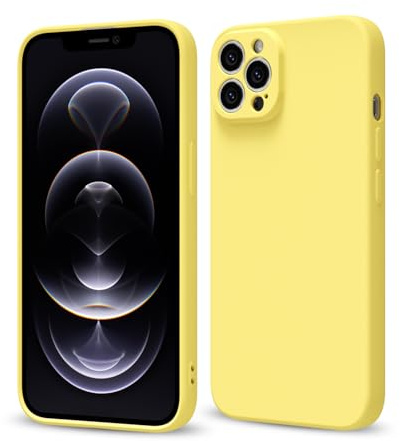Svaove for iPhone 12 Pro Phone Case Liquid Silicone, Thin Ultra Slim Minimalist Phone Cover, Girly Cute Plain Bright Solid Color Matte Soft Rubber Jelly Gel Plastic TPU Bumper, Yellow