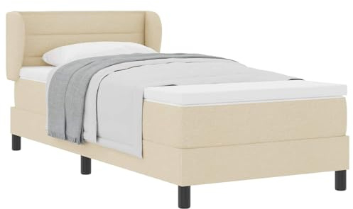 vidaXL Boxspringbett mit Kopfteil Creme 90 x 200 cm Stoff | Stell deine Wunschhöhe ganz easy ein, Unterstützt jeden Schlafstil, Kombiniert Holzwerkstoffe und massives Kiefernholz