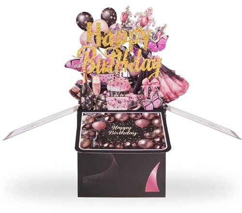 3D Pop-Up Geburtstagskarte – Handgemachte Klappkarte mit Kuchen-Motiv – Kreative Geburtstagskarte für Kinder und Erwachsene – Inklusive Umschlag und Grußkarte (Rosa)