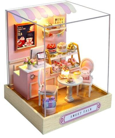 DIY Miniatur-Puppenhaus-Möbel-Set aus Holz, handgefertigtes Puppenhaus mit LED/Staubschutz, kreatives Holzhandwerk-Spielzeug für Erwachsene, Freunde, Liebhaber, Geburtstagsgeschenk (Sweet Talk)