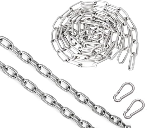 Chaîne Acier Inoxydable 2 m avec 2 Mousquetons 3 mm | Chaine acier haute résistance pour chaine cadenas, vélos, motos, portails, animaux et chaine chien