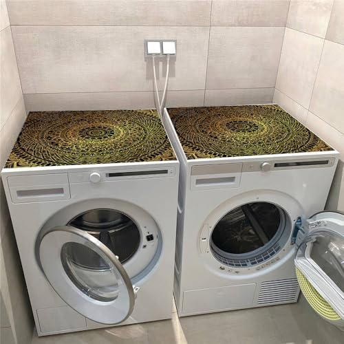 Hixingo 2 Piezas Cubre Lavadora Parte Superior, Funda Secadora Carga Superior, Protector Decorativo Cubre Antideslizante para Lavadoras, Cocinas, Autocaravanas, Baños (Negro y dorado,30x40cm)