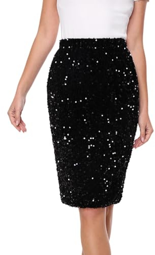 Damen Paillettenrock Glitzer Rock Samt Hohe Taille Bleistiftrock Bodycon Midirock Wickelrock für Festliche Party