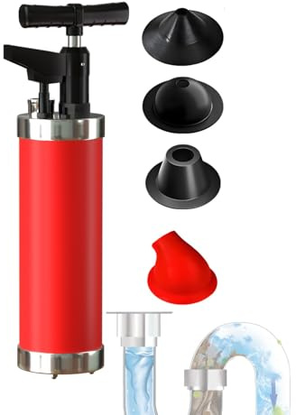 Qcesorib Pressluft Rohrreiniger mit Luftdruckanzeige, Abflussreiniger Pumpe mit 4 Saugnäpfen, Rohrreinigungspumpe, für Reinigen Rohre Waschbecken Badezimmer Küchen, Rot