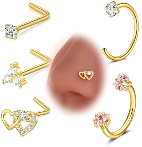 VFUN 18G Nasenstecker Herz Cz Nasenpiercing Hufeisen Nasenpiercing 8 Mm Septum Lippe Augenbraue Helix Daith Ohrpiercing Nase