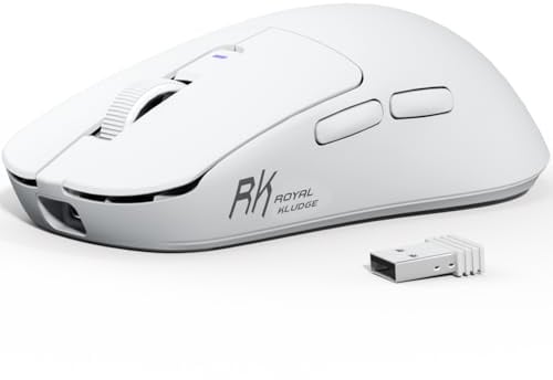 RK ROYAL KLUDGE MO3 Wireless Gaming Mouse 48g Lightweight 6000 DPI, Bluetooth/2.4G/Wired Computer Mouse Rechargeable 650mAh Battery with Programmable Buttons and Silent Clicks for PC/Laptop/Mac, White