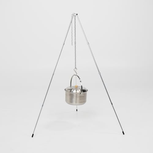 BOXIO - TRIPOD: Leichtes Camping Dreibein aus Aluminium | mit Haken & Kette, Steckbares Stativ für Outdoor Kochen & Feuerschalen | Kompakt & Werkzeugfrei montierbar hält bis zu 20kg