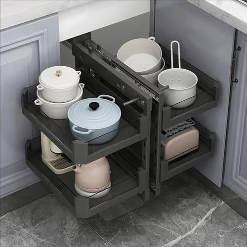 Robuster Eckschrank mit 4 Körben – herausziehbares Küchenregal für Töpfe und Geschirr – platzsparendes Zuhause