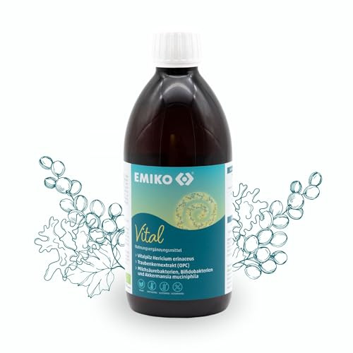 EMIKO Vital - Bio Fermentgetränk mit OPC & Vitalpilzen 500ml mit einer breiten Vielfalt an Bakterienstämmen I Vegan · glutenfrei · histaminfrei · ohne künstliche Zusatzstoffe | Enthält ausgewählte lebende Milchsäurekulturen und ist Reich an Vitalstoffen