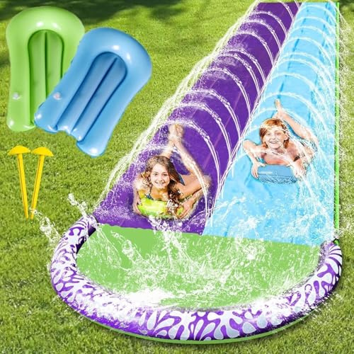 CHANCCI Water Slides 15.7ft/480cm, Water Slide Mat With 2 Inflatable Boards, Lawn Slide Summer Slip Waterslides Garden Toy in Sprinkler for Kids Adults Fun Backyard Summer Outdoor