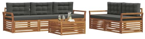 vidaXL Outdoor-Sofagarnitur mit Kissen 6 pcs Natur und Anthrazit, Garten, modernes Outdoor-Sofa, gemütliche Terrassen-Sitzgruppe aus robustem Material
