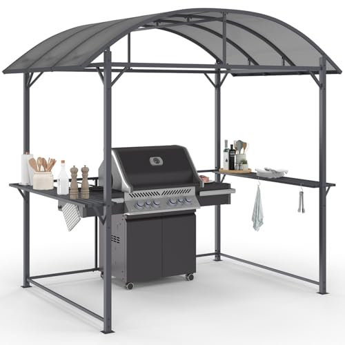 IDMarket - Refugio para barbacoa (240 x 150 x 220 cm, con estantes, metal gris y techo de policarbonato)