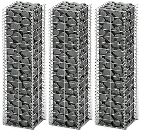 Gabionen-Set 3-tlg verzinkter Draht 25×25×100 cm, Gartenzaun Steinkorb, dekorative Zaunpaneele für Garten, stabiler Drahtzaun als Sichtschutz und Tierabwehr, Outdoor Zaun für Beete