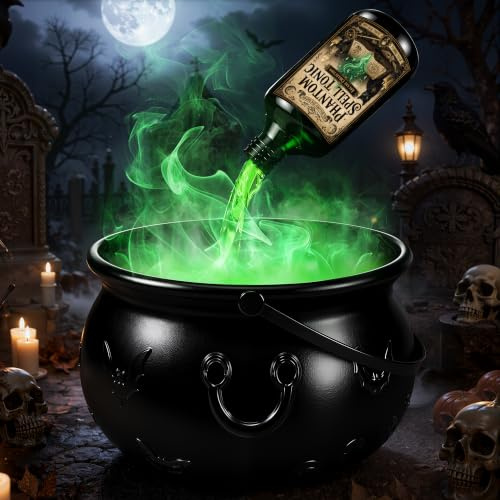 Halloween Deko Innen XXL Große Hexenkessel Tischdeko Garten Horror Kessel | DIY Set mit Nebelmaschine Licht Magischer Schwimmender Trinkflasche für Halloween Party Outdoor Hexe Skelett Zombie Deko