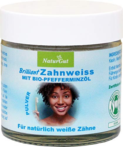 NaturGut Brilliant Super Zahnweiss Pulver Zahnaufheller 40g Enthält Menthol Frischer Atem durch naturreines Pfefferminzöl Zahnweiß-Pulver Zahnpflege medizinisch