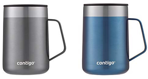 Contigo Taza de acero inoxidable aislada al vacío con asa y tapa a prueba de salpicaduras, 2 unidades (paquete de 1), sake y maíz azul