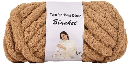 Chenille Chunky Yarn Arm Knitting Thick Bulky DIY for Knit Blanket Cushion Bed Sofa Home Decor (Dark Khaki,0.55 lb/24 yards)