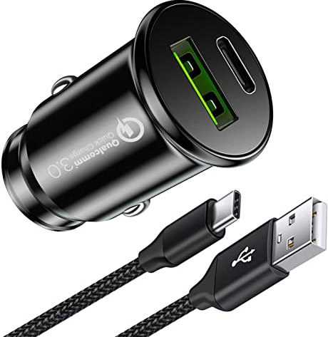 Car Charger For Motorola Moto G85/G55/G15/G05 /G45/G35/E14/G04/G24/G14/G54 G64/G84/E22/E13/G13/G53/G23/G73/G22 QC3.0 18W Car Charger Fast Charging Cigarette Lighter Car Adapter With Type C Cable