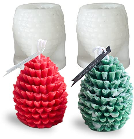 3D-Tannenzapfen-Kerzenformen – Silikonharz-Kerzen- und Seifenform für Epoxidharz, Beton, DIY, Geschenk, Ornament und Herbst-Tischdekoration, 2 Stück