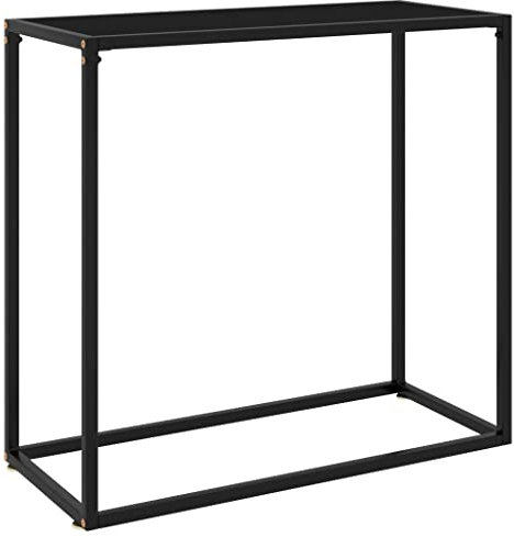 homiuse Table console 80 x 35 x 75 cm - Noir - Verre trempé - Table d'appoint - Buffet de salon - Étagère noire - Étagère en métal noir - Étagère en métal noir