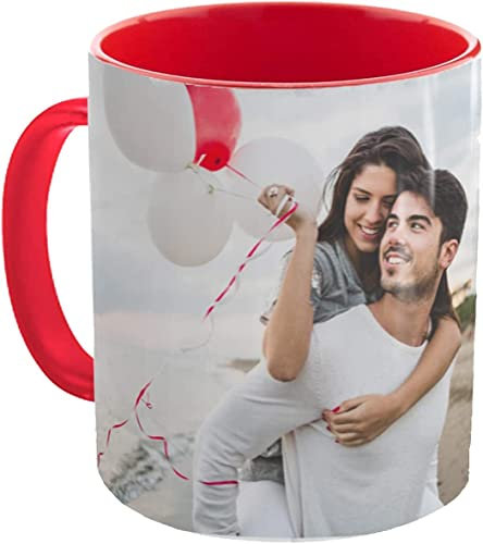 Kembilove Taza Personalizada con Foto – Taza Personalizada con Texto – Capacidad 325 ml – Interior y Asa de Colores – Taza Original para Regalo – Regalo personalizado color rojo