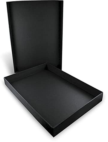 Honsell 81330 - Schwarze Aufbewahrungsbox mit Deckel für DIN A5 Formate, Innenmaße ca. 23,0 x 16,0 x 3,5 cm, robuste Schachtel aus Schwarzpappe mit satinierter Oberfläche, Schwarz