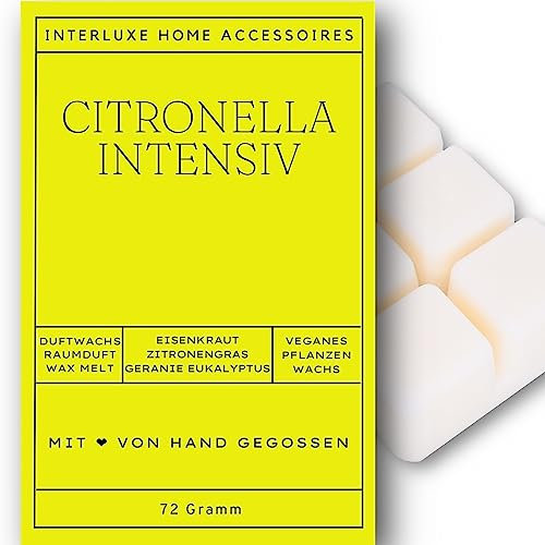 Interluxe Duftmelt Wachsmelt Citronella Citronelle angenehm duftend Waxmelt 100% pflanzlich Duftwachswürfel für Duftlampe Wachs mit Duftöl für Outdoor Indoor Melts Duftwachs für Aromalampe