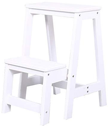 AYVADA Escabeau Pliant Échelle en Bois Cuisine Banc à Chaussures Multifonction Escabeau Petit Tabouret 2 Niveaux Escabeaux pour Maison et Bureau, Blanc
