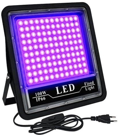 100W UV Schwarzlicht Strahler, 395-405NM LED Schwarzlichtlampe,IP66 Wasserdicht UV Flutlicht mit Stecker,UV Fluter für Black light Party,GLOW,Fluoreszierende Malerei,Körperbemalung,Halloween
