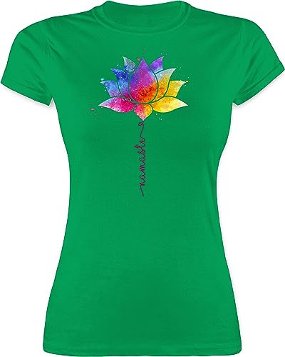 Shirt Damen - Namaste Lotusblüte I Meditation I Yoga I Mandala Spirit - L - Grün - Geschenke Wellness für Frauen Yoga-Shirts Joga Lotus Tshirt t Shirts Fans lotosblüte Funshirt spirituell