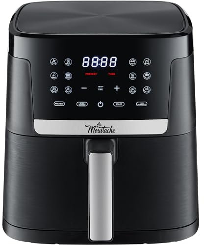 La Moustache - Friggitrice Senza Olio 7L ad Aria Calda 1800W con E-Book di Ricette, Air Fryer con 12 Programmi, Controllo Digitale 80-200 °C, Timer, Griglie Antiaderenti (Pro Smart)