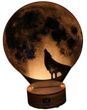 DOITOOL 3D Nachtlicht LED Tischlampe mit Acryl Lichtleiterplatte und Holzsockel USB Betrieben Energiesparende Dekorationsleuchte für Schlafzimmer Kinderzimmer Wohnzimmer Warmweißes Licht Khaki