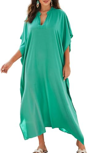 Bsubseach Kaftan Dresses for Women Plus Size Caftan Dress Solid Bikini Beach Swimsuit Cover Up Loungewear Blue Green