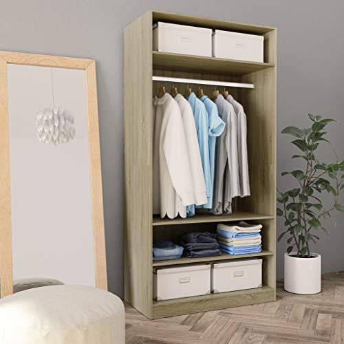 Festnight kleiderschrank Holz garderobenschrank kleiderschrank kinderzimmer Wardrobe Closet Cupboard for Clothes schlafzimmerschrank-Sonoma Eiche-100 x 50 x 200 cm