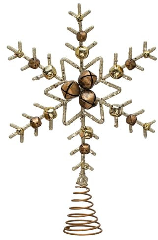 One Holiday Way Weihnachtsbaumspitze im Vintage-Stil, rustikal, goldfarben, mit Glöckchen aus Metall und Glitzer, Retro, Bethlehem, Heimdekoration, Landhaus, Weihnachtsbaumspitze, Ornament,