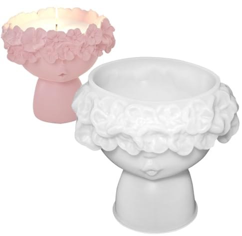 Girl Concrete Vase Silicone Mold,Girl Head Shaped Flower Pots Resins Molds,DIY Epoxy Resin Flower Wreath/Girl/Candle Holder, Silicone/3D Plaster/Cement Face/Bowl Molding Mold
