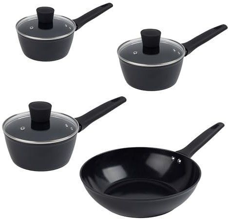Russell Hobbs COMBO-9109 Verde Thermocollar Saucepan & Stir Fry Set – Healthy Ceramic Non-Stick Coating, PFAS-Free, Recycled Aluminium Body, Induction Cooking Pots, Temperature Indicator Cookware