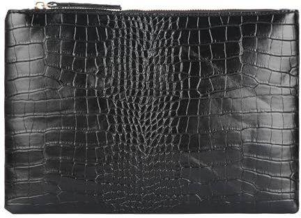 Meliyya Damen Clutch Kroko-Imitation Umschlag Handtasche Herrenhandtasche Kosmetiktaschen Geldbörse mit Reißverschluss, Schwarz