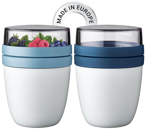 Crystalia Auslaufsicher Müslibecher to Go mit Löffel 2er Set, 100% BPA-FREI Joghurtbecher to Go, Porridge Becher To Go, Müsli To Go Becher, Joghurt To Go Becher, Müslicup, Overnight Oats Behälter