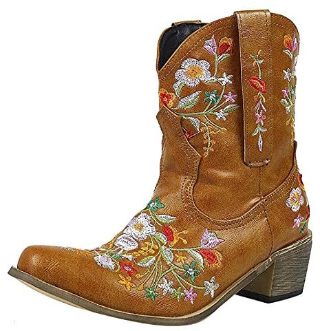 SAUTRV Schuhe für Frauen Stiefel Bestickt Cowboystiefel Stiefel Damen Stiefel Weite Winterstiefel für Frauen, gelb, 38.5 EU