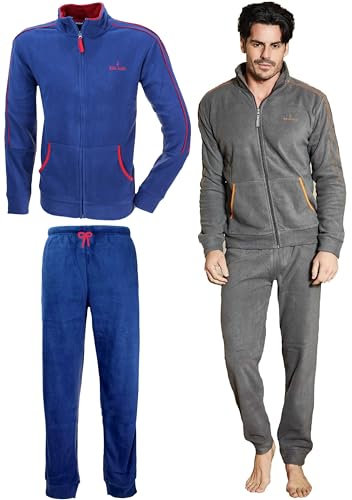 Navigare Pigiama Uomo Caldo Pile Polar Fleece Tutto Aperto con Zip 1731 (IT, Testo, L, Regular, Regular, Oceano)