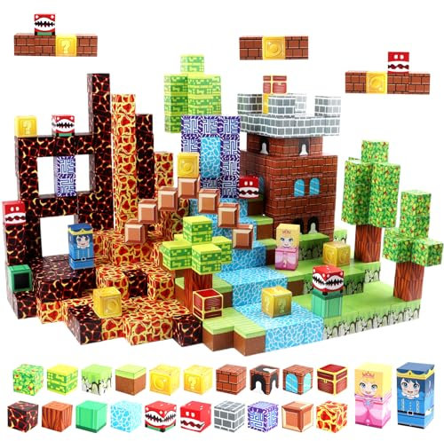 Uiczdry 150 Stück Magnetische Bausteine,2.5CM/Stück Bauen magnetische Sensorik Blöcke Welt,Adventureland Kinder-Kreativspielzeug,Montessori Spielzeug ab 3 Jahren Geschenk für Jungen und Mädchen