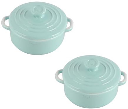 FONGKNOX Lot de 2 casseroles et poêles miniatures avec couvercle, mini cocotte 1/12, décoration de maison de poupée, marmite miniature, accessoires de cuisine pour maison de poupée, bleu