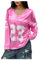 GORGLITTER Women's Jersey T Shirts Graphic V Neck Long Sleeve Oversized T Shirt Sheer Vintage Streetwear Top, XS, S, M, L, XL Pink Medium