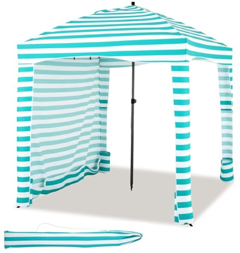COSTWAY Sombrilla Playa Grande con Pared Lateral Desmontable, 183 X 183 CM, Altura Ajustable 3 Niveles, Parasol Jardin con Bolsa De Transporte, 8 Sacos De Arena, Protección Solar Exterior (Verde)