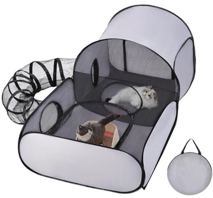 PET PLAYPEN Petits animaux - Catio Outdoor Cat Enceinte | Enceinte de chat avec un chien de tunnel Run | Maison de capita pliable avec des jouets interactifs et une zone de mouvement pour les chiots d
