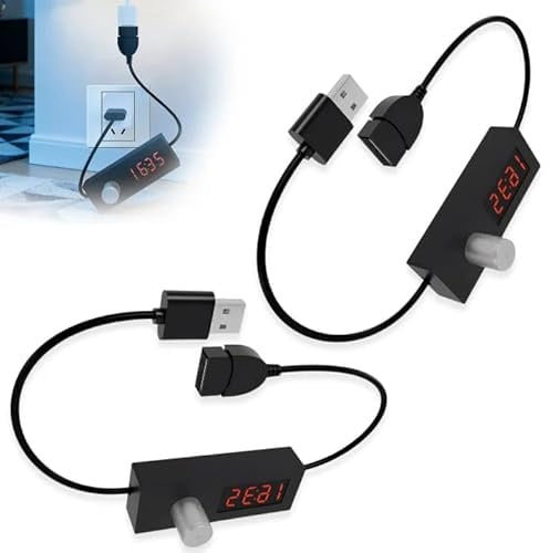 VEGOATY 2 Stück USB-Timer-Schaltkabel: 5V 2A Digital USB Countdown-Timer-Schaltkabelkabel, Automatischer USB Timer Schalter mit Countdown Funktion mit 24 Stunden Einstellung für Stromkabel Abschaltaut